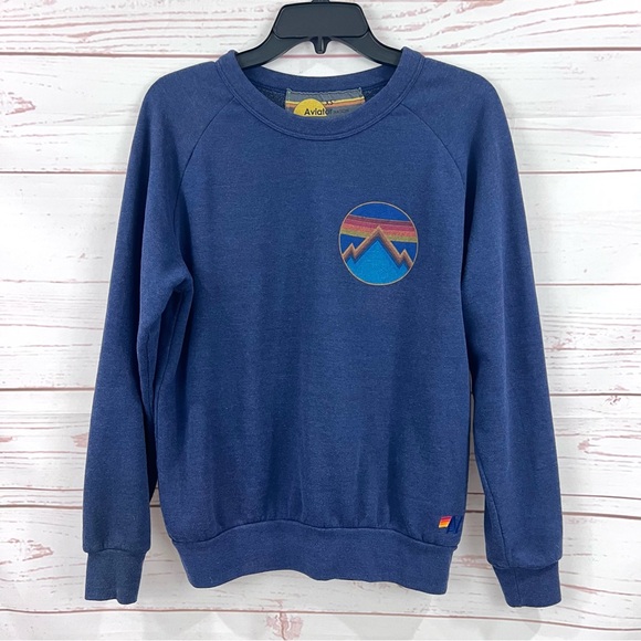 Aviator Nation Tops - Aviator Nation All Seasons Navy Mountain Crew Pullover Fleece Sweatshirt